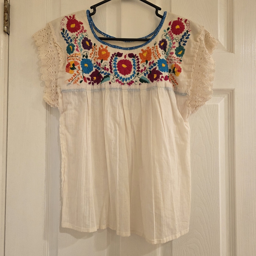 Embroidered Floral Cream Top From Mexico